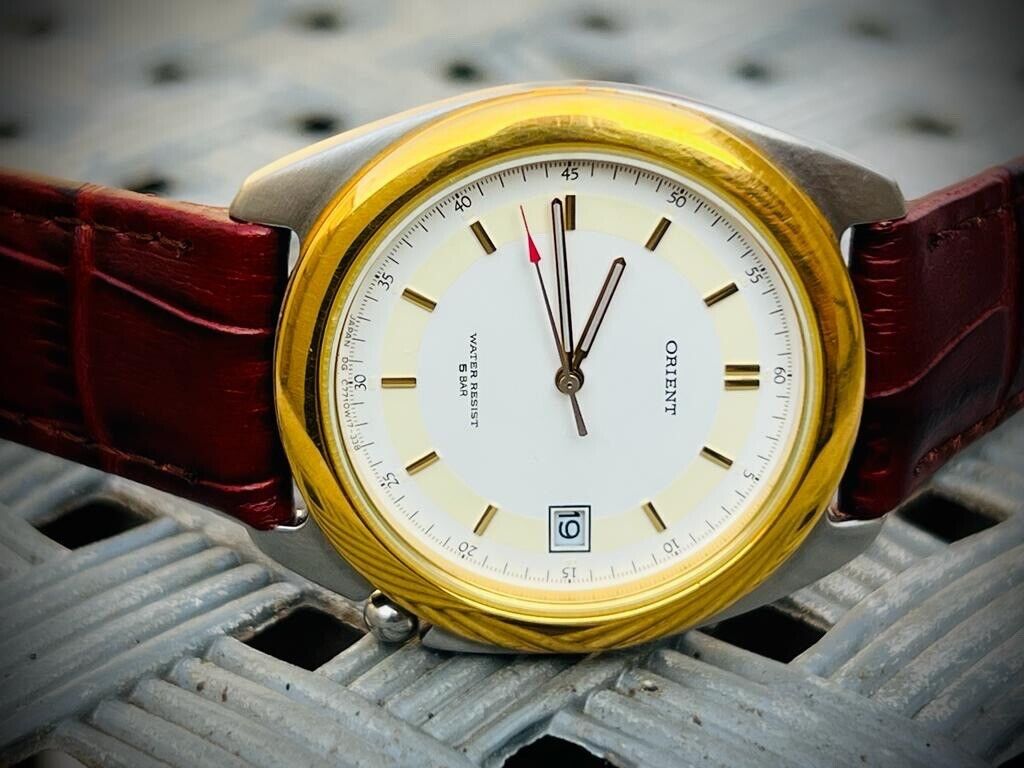 Vintage Orient 5 Bar 2/Tone Quartz Gents Watch, Japan Made 35mm - Grab A Watch Co