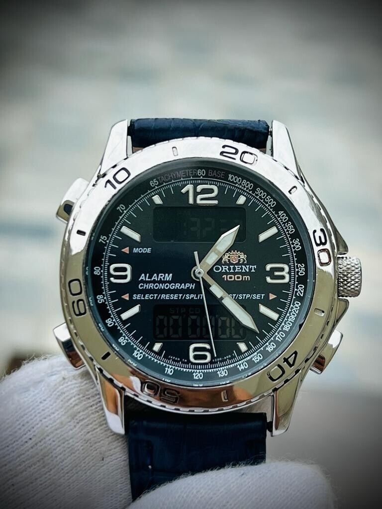 Vintage ORIENT Digital 100m Alarm Chronograph Dual Time Mens Watch 40mm - Grab A Watch Co