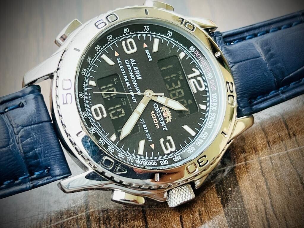 Vintage ORIENT Digital 100m Alarm Chronograph Dual Time Mens Watch 40mm - Grab A Watch Co