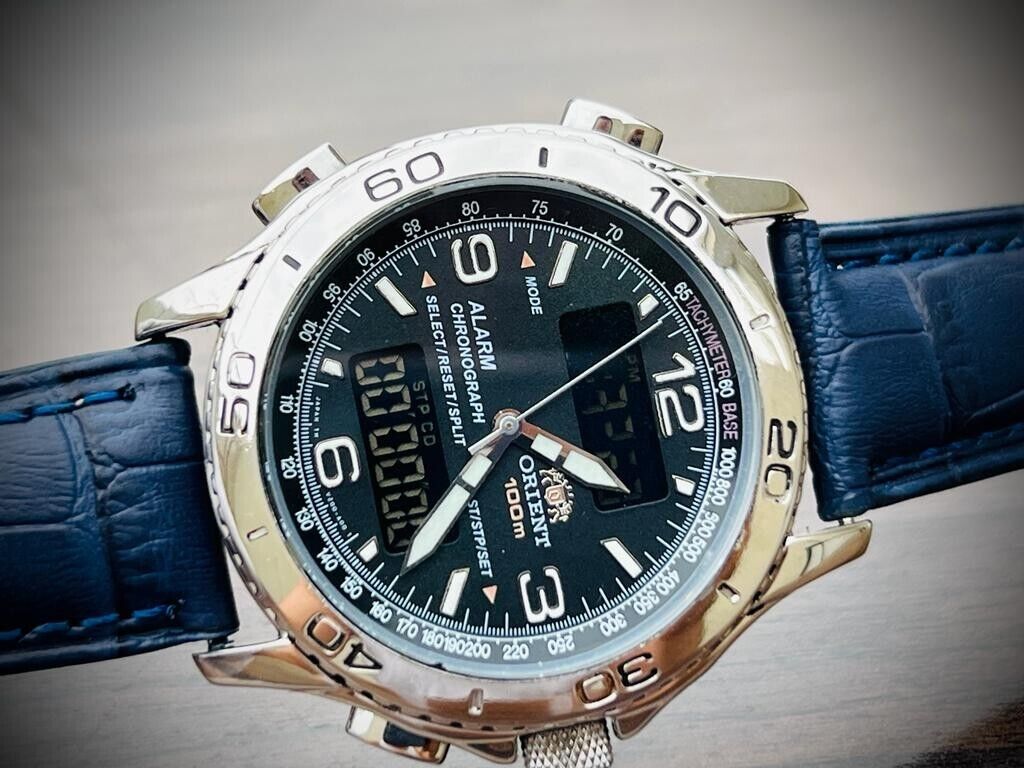 Vintage ORIENT Digital 100m Alarm Chronograph Dual Time Mens Watch 40mm - Grab A Watch Co