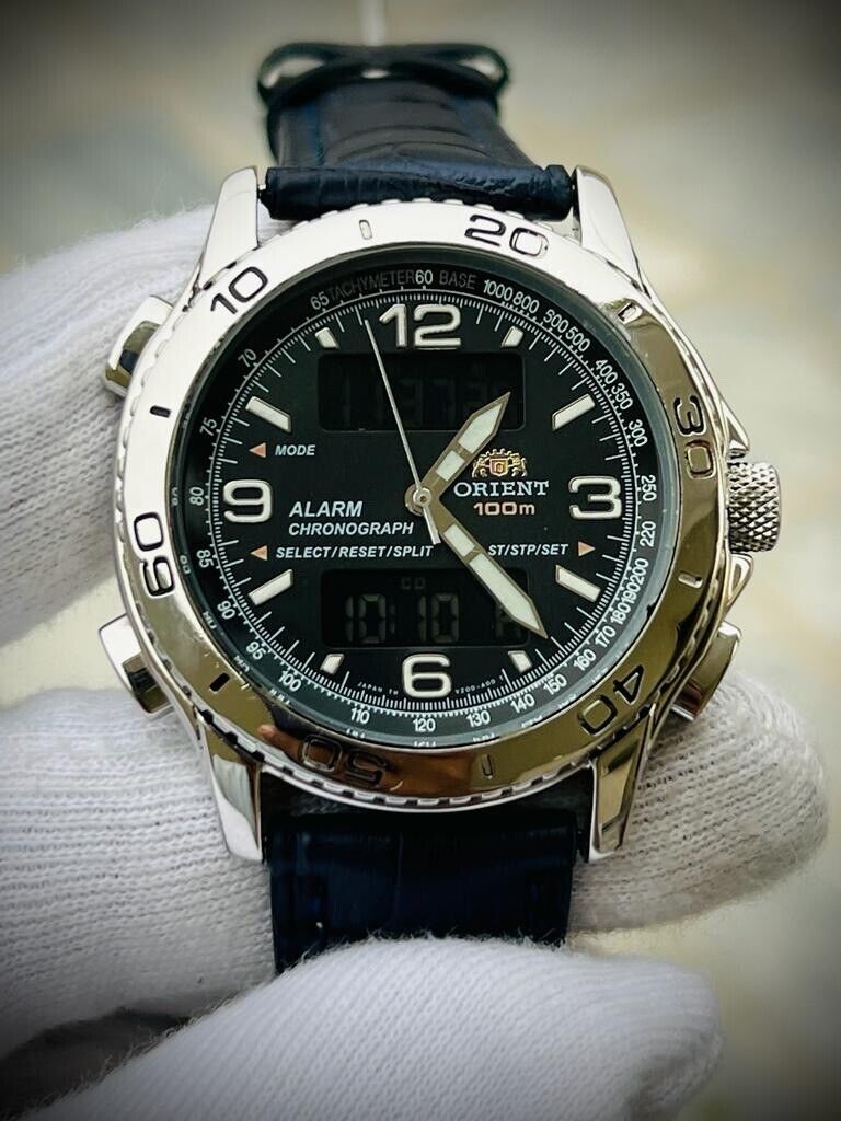 Vintage ORIENT Digital 100m Alarm Chronograph Dual Time Mens Watch 40mm - Grab A Watch Co