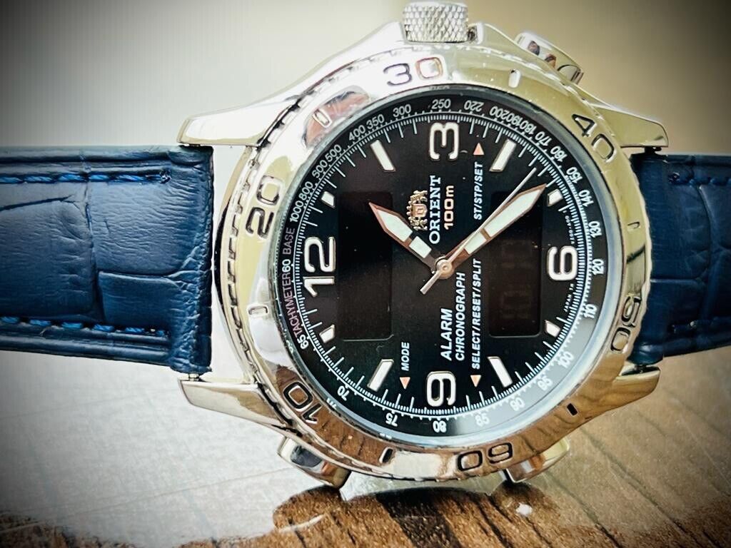 Vintage ORIENT Digital 100m Alarm Chronograph Dual Time Mens Watch 40mm - Grab A Watch Co