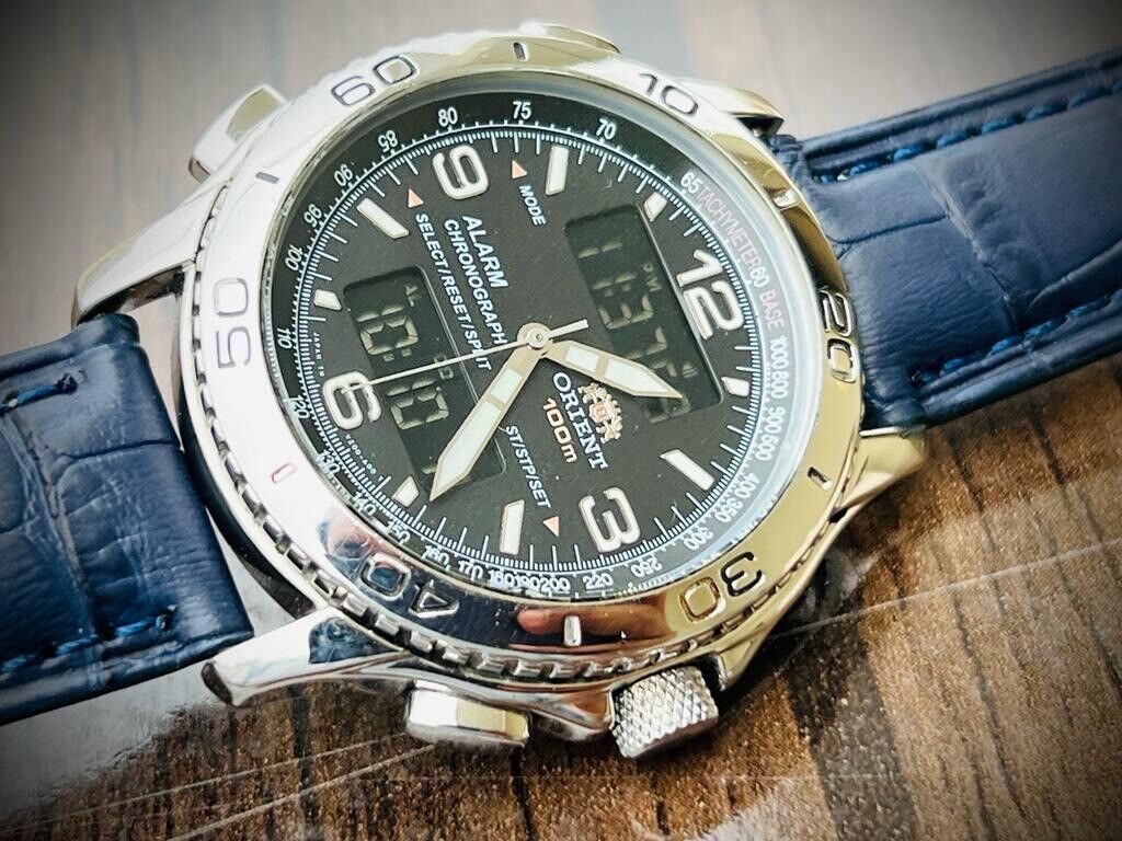 Vintage ORIENT Digital 100m Alarm Chronograph Dual Time Mens Watch 40mm - Grab A Watch Co