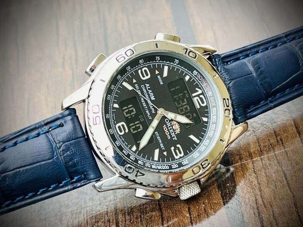 Vintage ORIENT Digital 100m Alarm Chronograph Dual Time Mens Watch 40mm - Grab A Watch Co