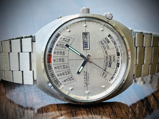Vintage Orient Perpetual Calendar Automatic 42mm Mens Watch, Japan - Grab A Watch Co