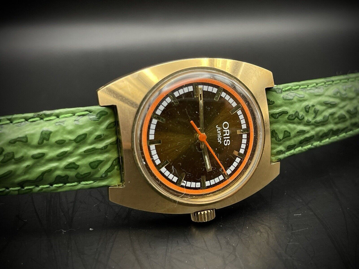 Vintage Oris Junior Brown Dial Rose Gold Manual Wind 31mm Mens Swiss Watch - Grab A Watch Co