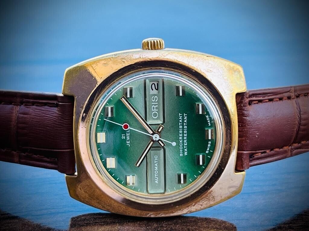 Vintage Oris Ultra Rare Green Dial Automatic 38mm Mens Swiss Watch - Grab A Watch Co