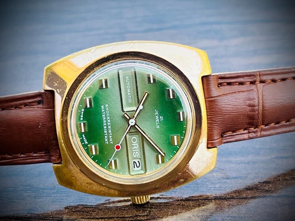 Vintage Oris Ultra Rare Green Dial Automatic 38mm Mens Swiss Watch - Grab A Watch Co