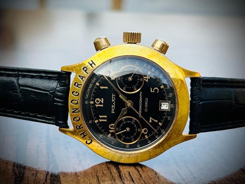Vintage POLJOT Chronograph Manual Wind 23 Jewels Gents Watch, USSR 38mm - Grab A Watch Co