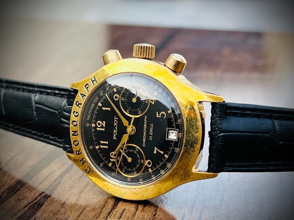 Vintage POLJOT Chronograph Manual Wind 23 Jewels Gents Watch, USSR 38mm - Grab A Watch Co