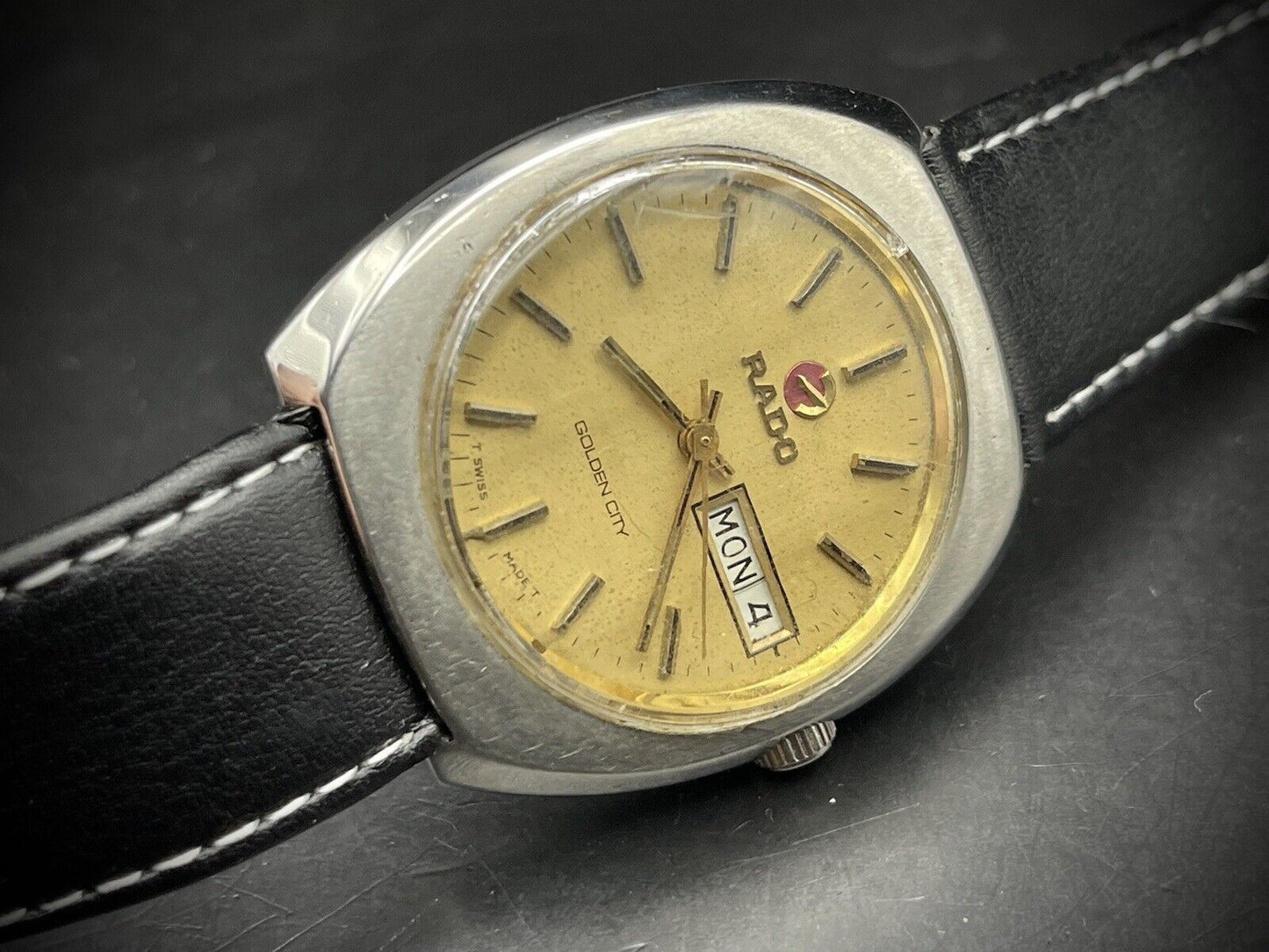 Vintage Rado Golden City Automatic Gold Dial Gents Watch, 36mm, Swiss - Grab A Watch Co