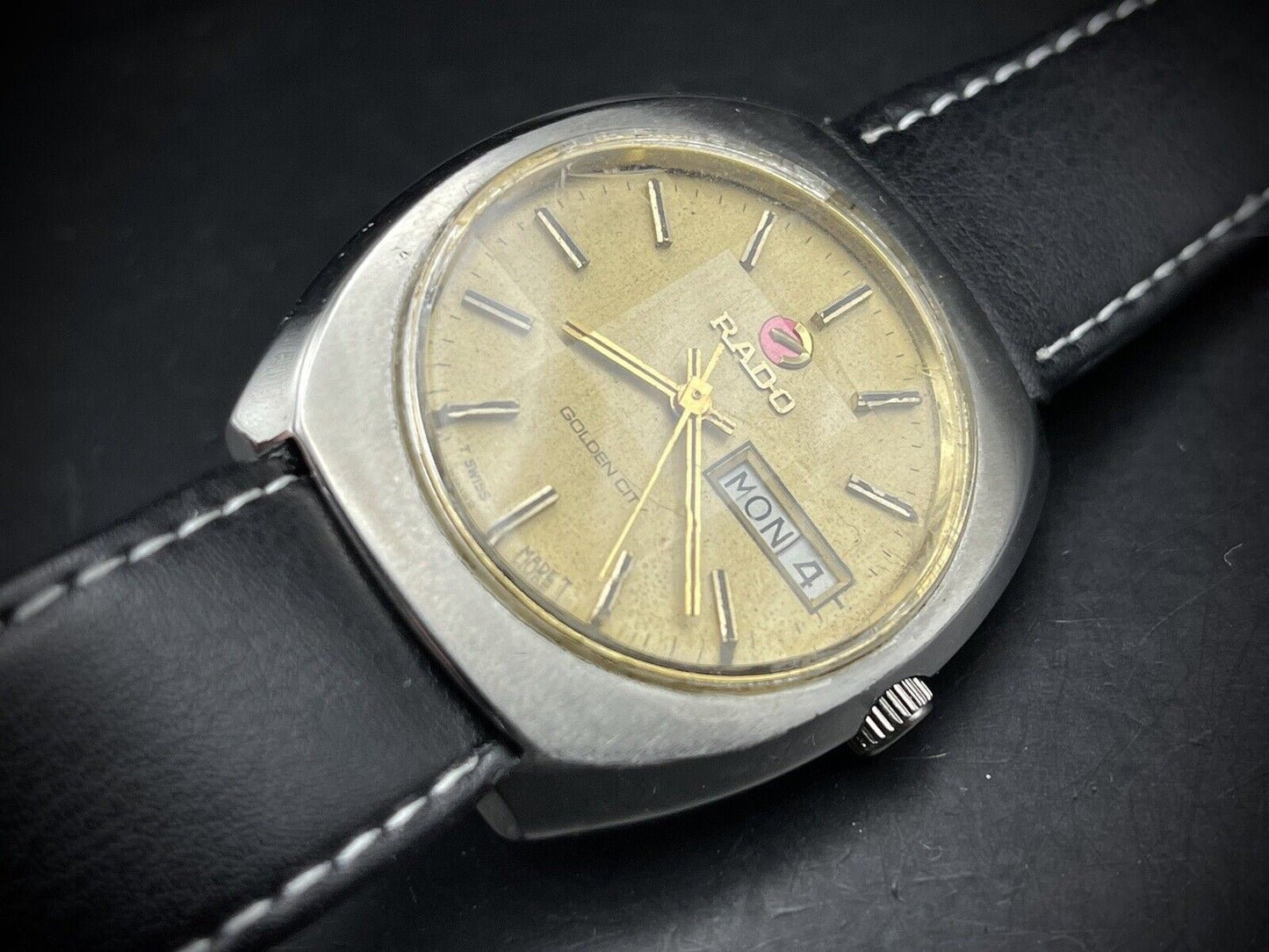 Vintage Rado Golden City Automatic Gold Dial Gents Watch, 36mm, Swiss - Grab A Watch Co