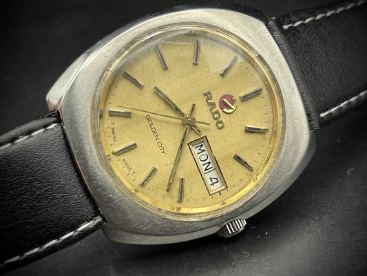 Vintage Rado Golden City Automatic Gold Dial Gents Watch, 36mm, Swiss - Grab A Watch Co