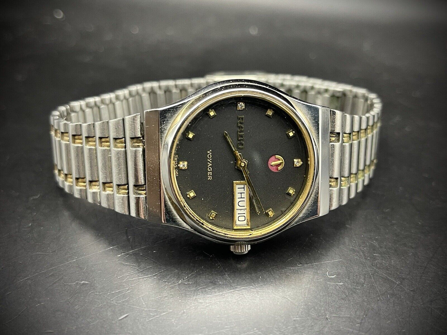 Vintage Rado Voyager Black Diamond Dial 2/Tone Rare Automatic Mens Watch, Swiss - Grab A Watch Co