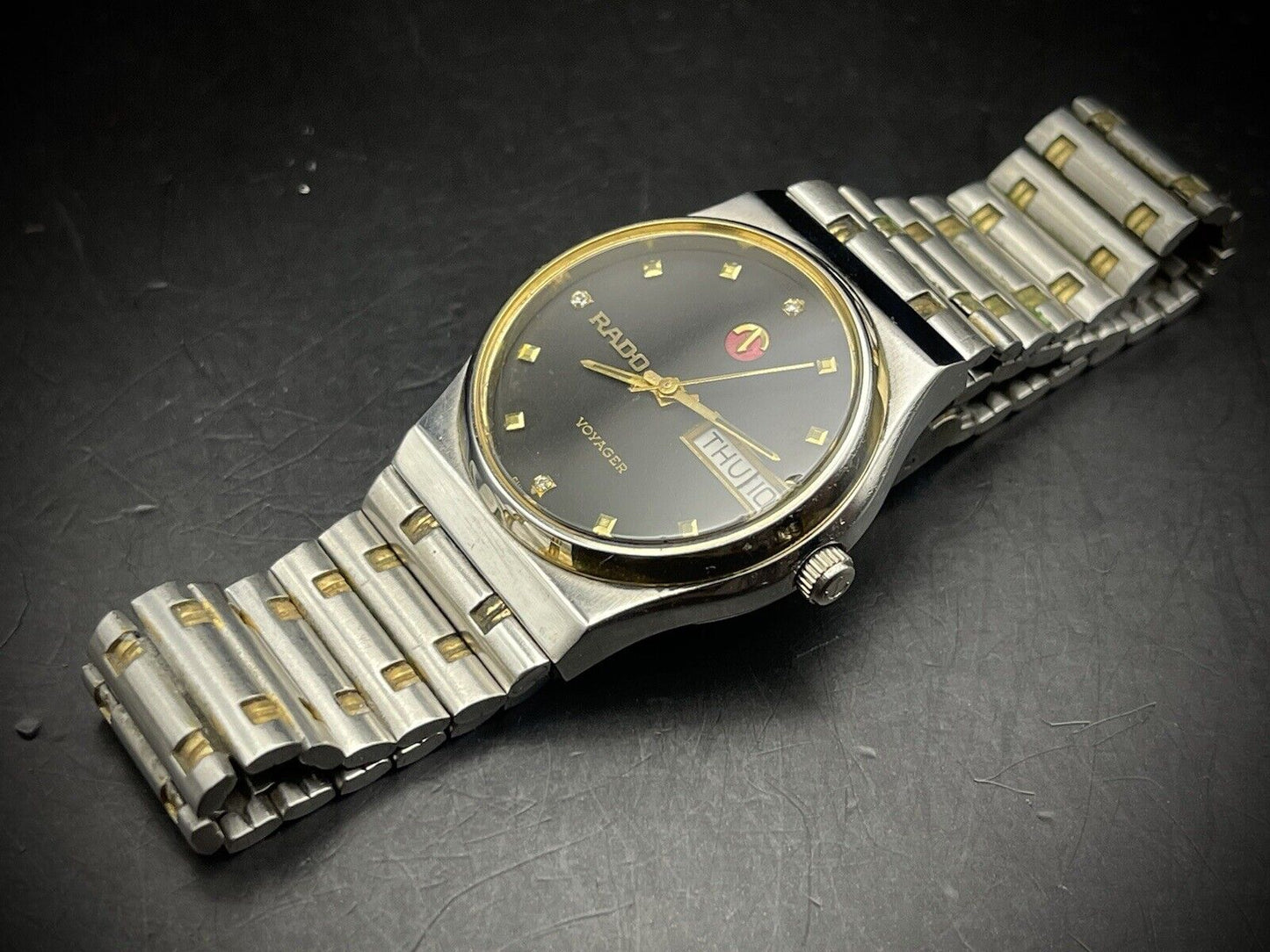 Vintage Rado Voyager Black Diamond Dial 2/Tone Rare Automatic Mens Watch, Swiss - Grab A Watch Co