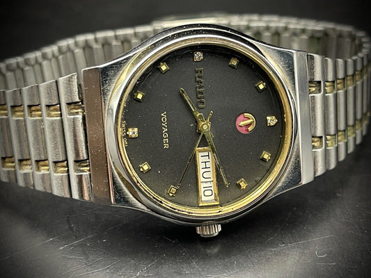 Vintage Rado Voyager Black Diamond Dial 2/Tone Rare Automatic Mens Watch, Swiss - Grab A Watch Co
