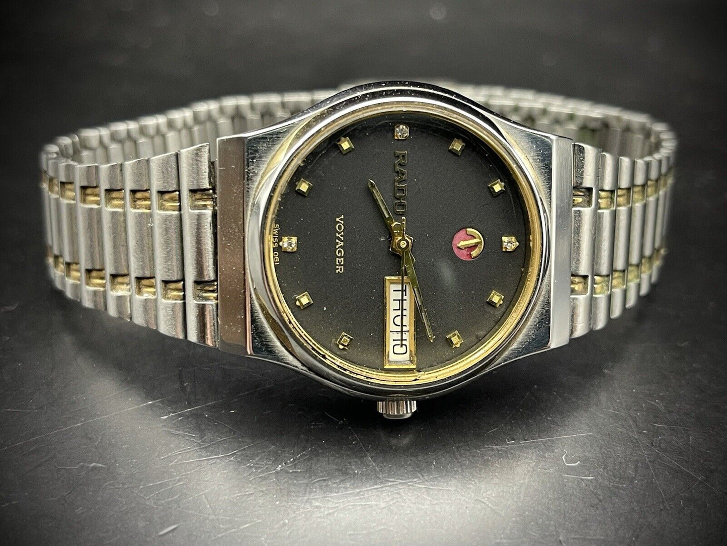 Vintage Rado Voyager Black Diamond Dial 2/Tone Rare Automatic Mens Watch, Swiss - Grab A Watch Co
