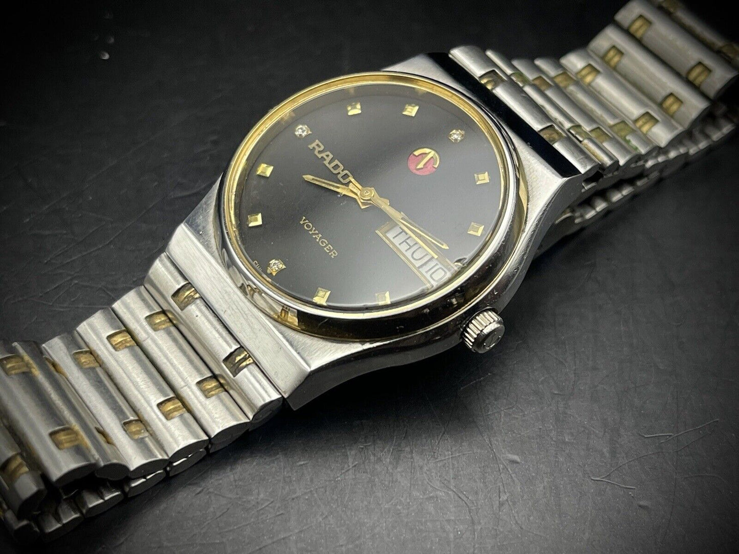 Vintage Rado Voyager Black Diamond Dial 2/Tone Rare Automatic Mens Watch, Swiss - Grab A Watch Co