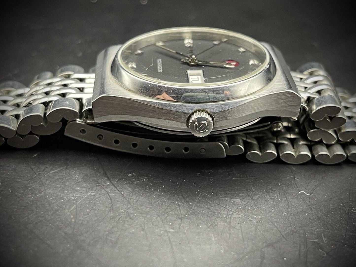 Vintage Rado Voyager Black Diamond Dial 35mm Rare Automatic Mens Watch, Swiss - Grab A Watch Co