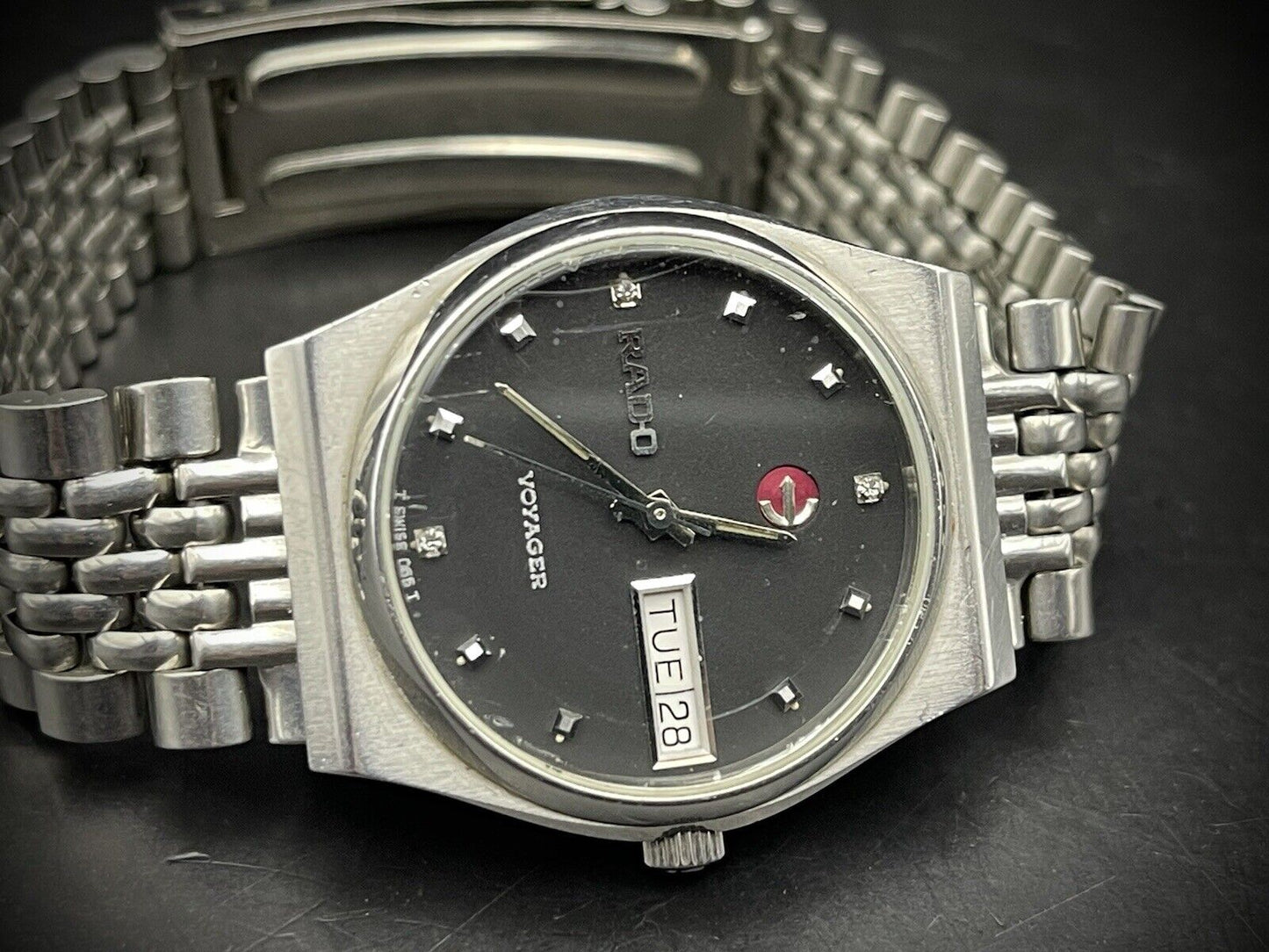 Vintage Rado Voyager Black Diamond Dial 35mm Rare Automatic Mens Watch, Swiss - Grab A Watch Co
