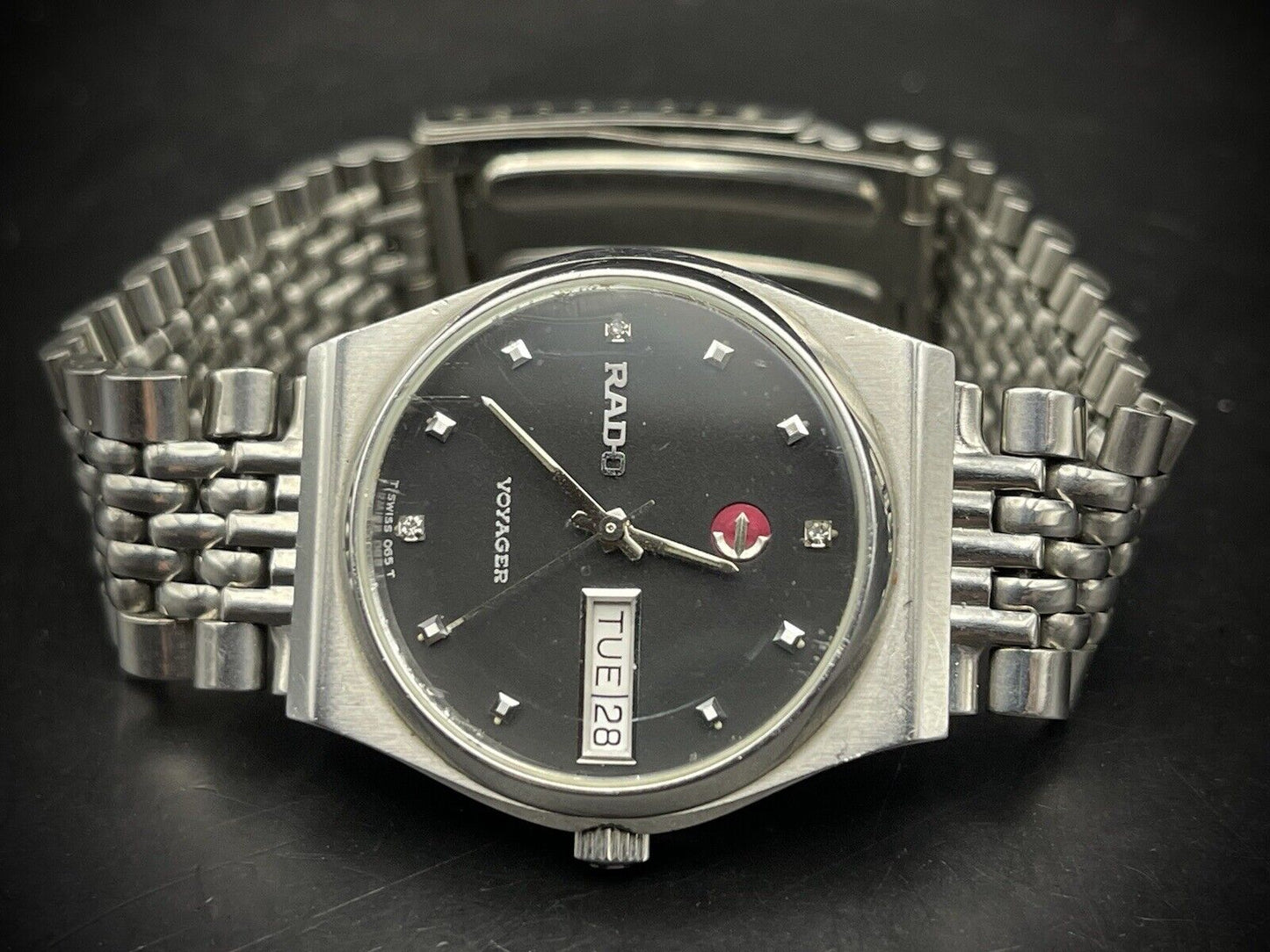 Vintage Rado Voyager Black Diamond Dial 35mm Rare Automatic Mens Watch, Swiss - Grab A Watch Co