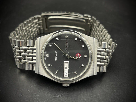 Vintage Rado Voyager Black Diamond Dial 35mm Rare Automatic Mens Watch, Swiss - Grab A Watch Co