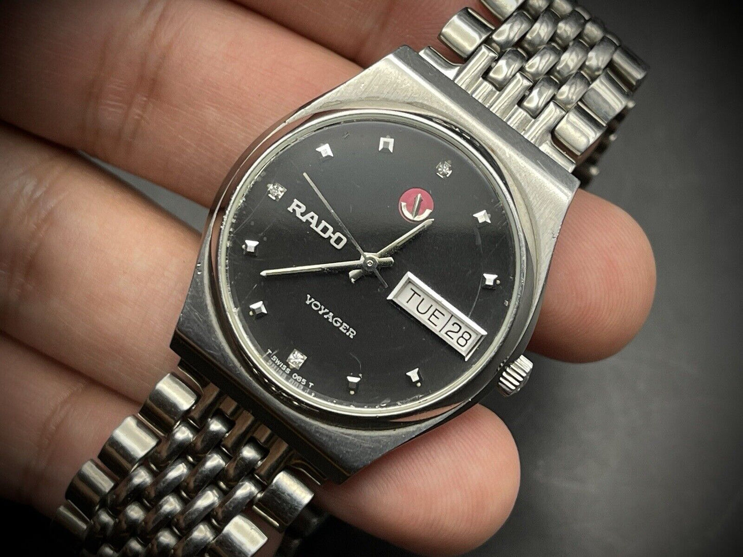 Vintage Rado Voyager Black Diamond Dial 35mm Rare Automatic Mens Watch, Swiss - Grab A Watch Co