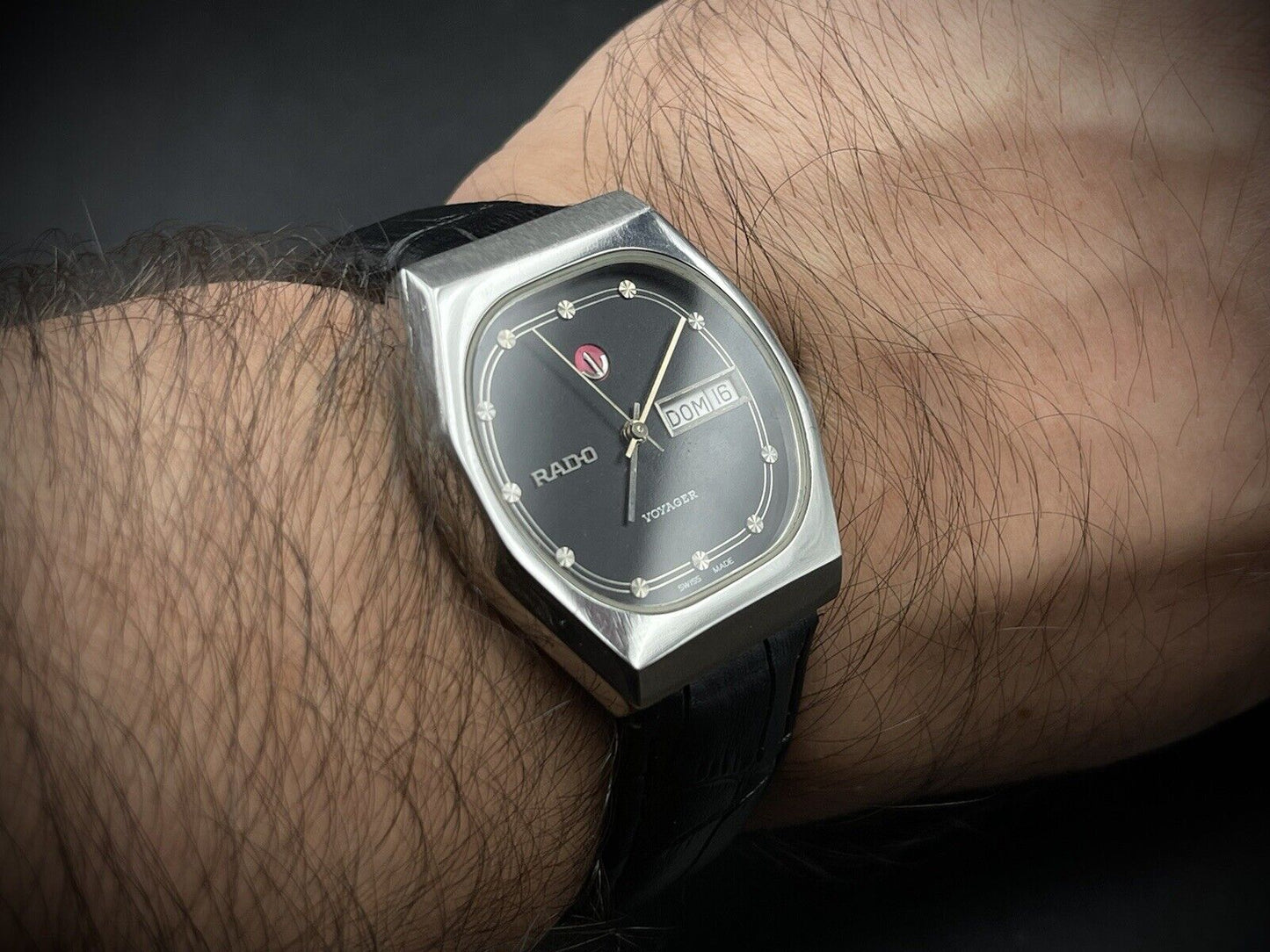 Vintage Rado Voyager Black Diamond Dial Automatic Gents Watch, 37mm Big Size - Grab A Watch Co
