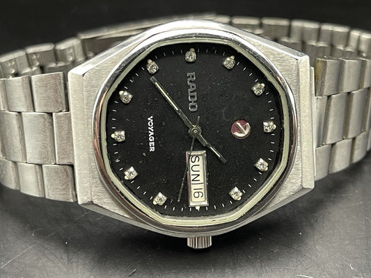 Vintage Rado Voyager Black Diamond Dial Automatic Gents Watch, 38mm, Swiss - Grab A Watch Co