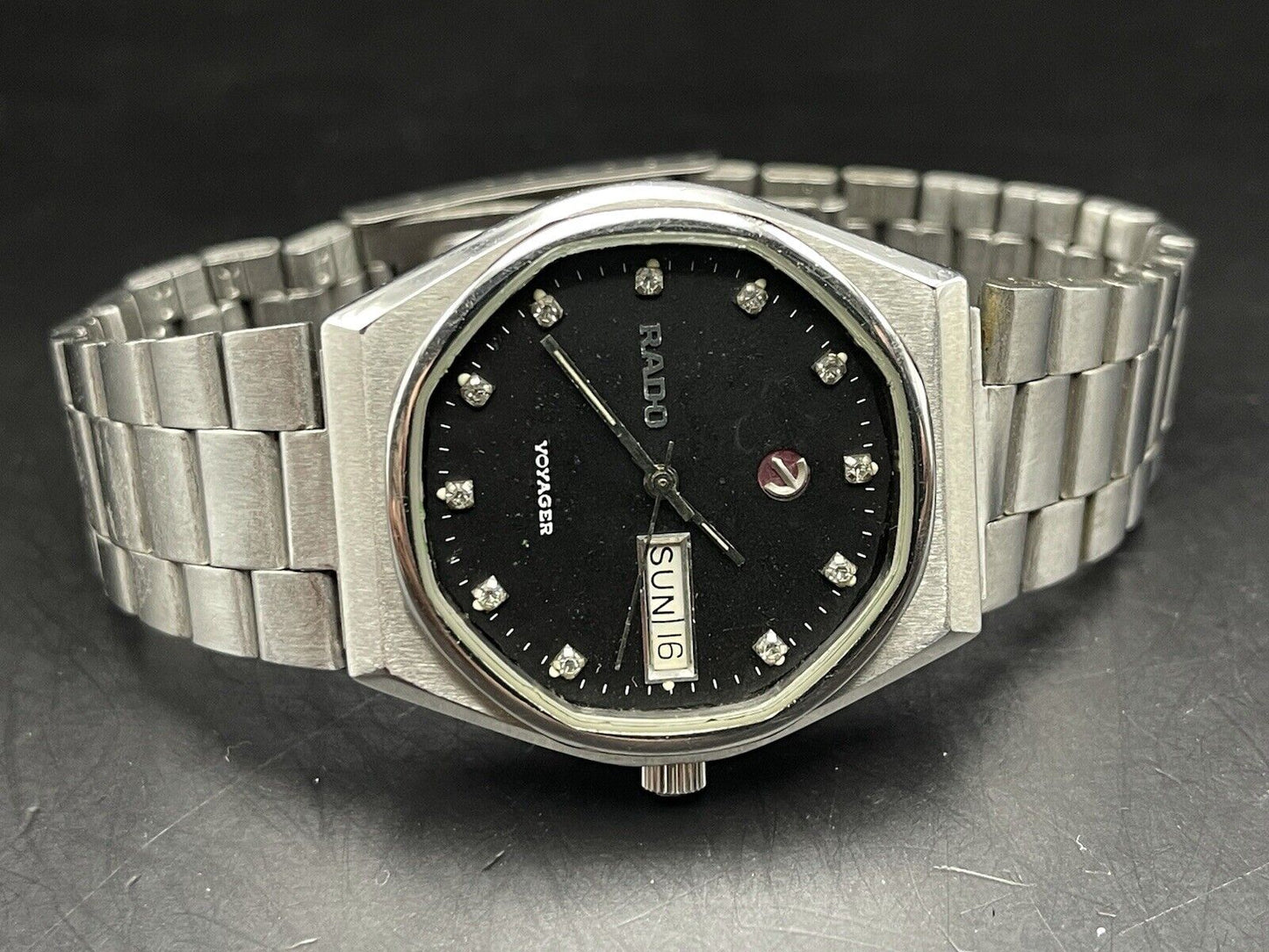 Vintage Rado Voyager Black Diamond Dial Automatic Gents Watch, 38mm, Swiss - Grab A Watch Co