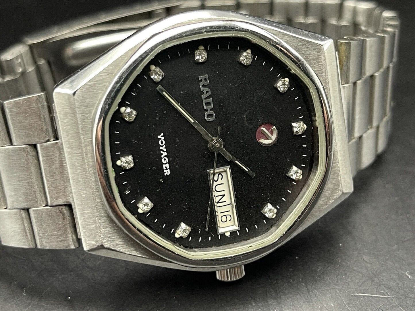 Vintage Rado Voyager Black Diamond Dial Automatic Gents Watch, 38mm, Swiss - Grab A Watch Co