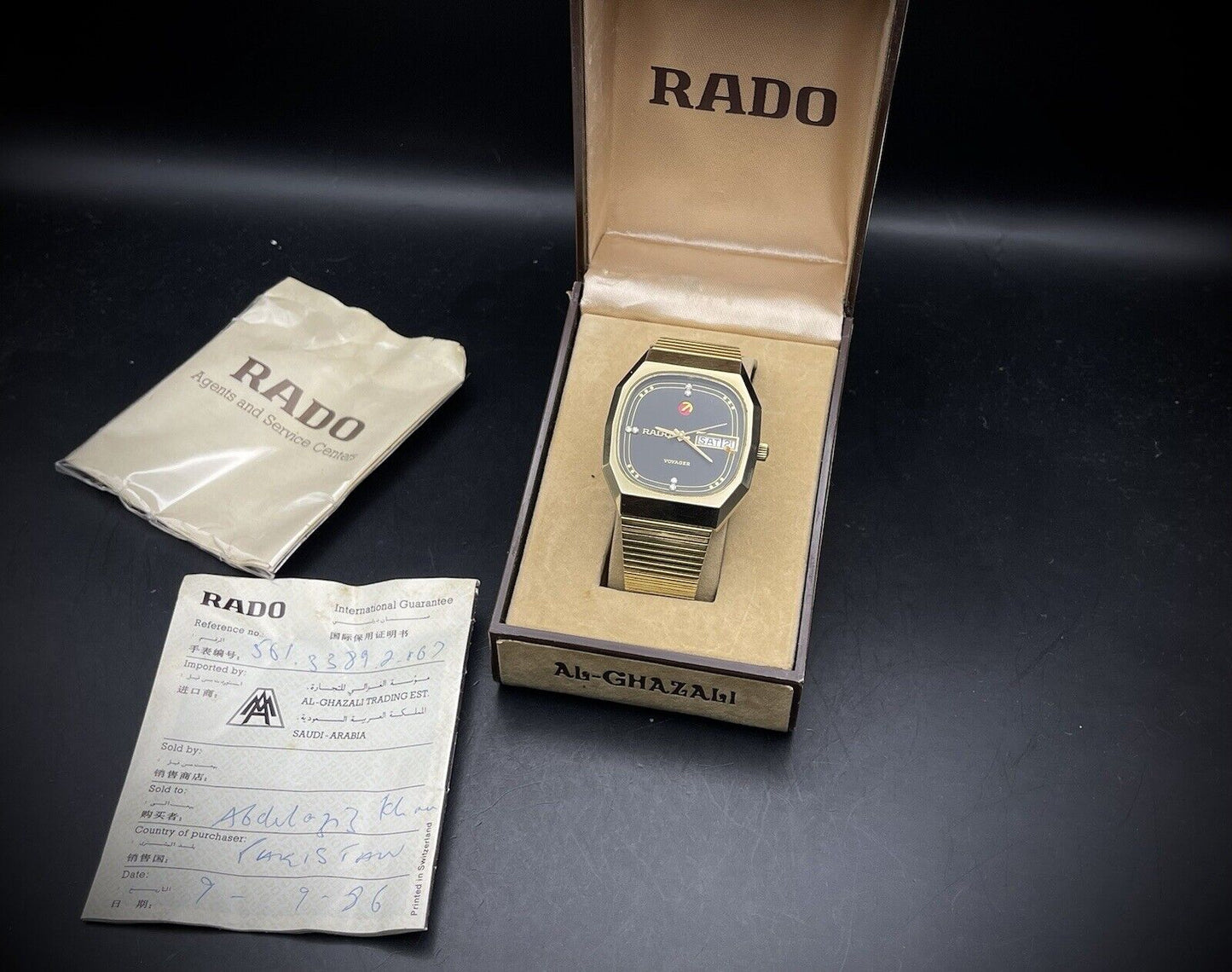 Vintage Rado Voyager Black Diamond Dial Automatic Gents Watch, Box+Papers 37mm - Grab A Watch Co