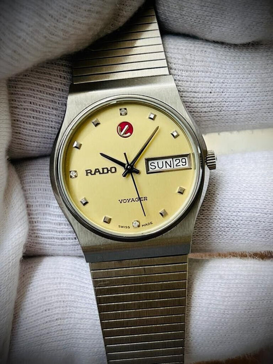 Vintage Rado Voyager Diamond Dial Automatic Gents Watch 32mm Swiss, Perfect - Grab A Watch Co