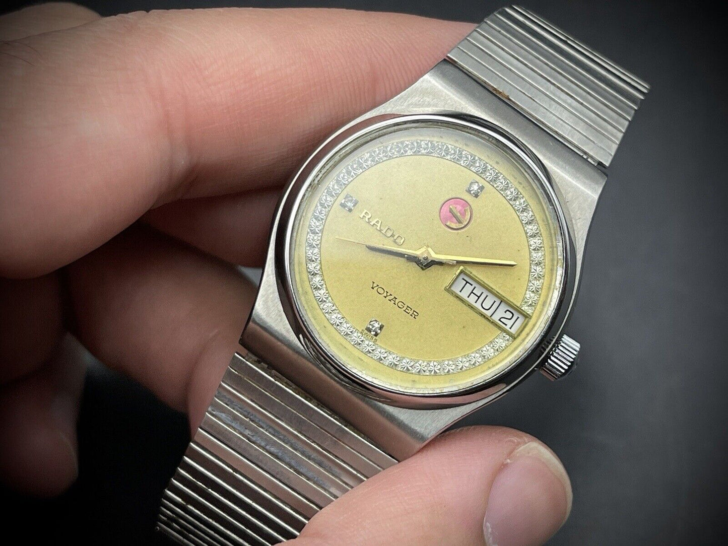 Vintage Rado Voyager Diamond Dial Rare Automatic Gents Watch, 35mm, Swiss Made - Grab A Watch Co