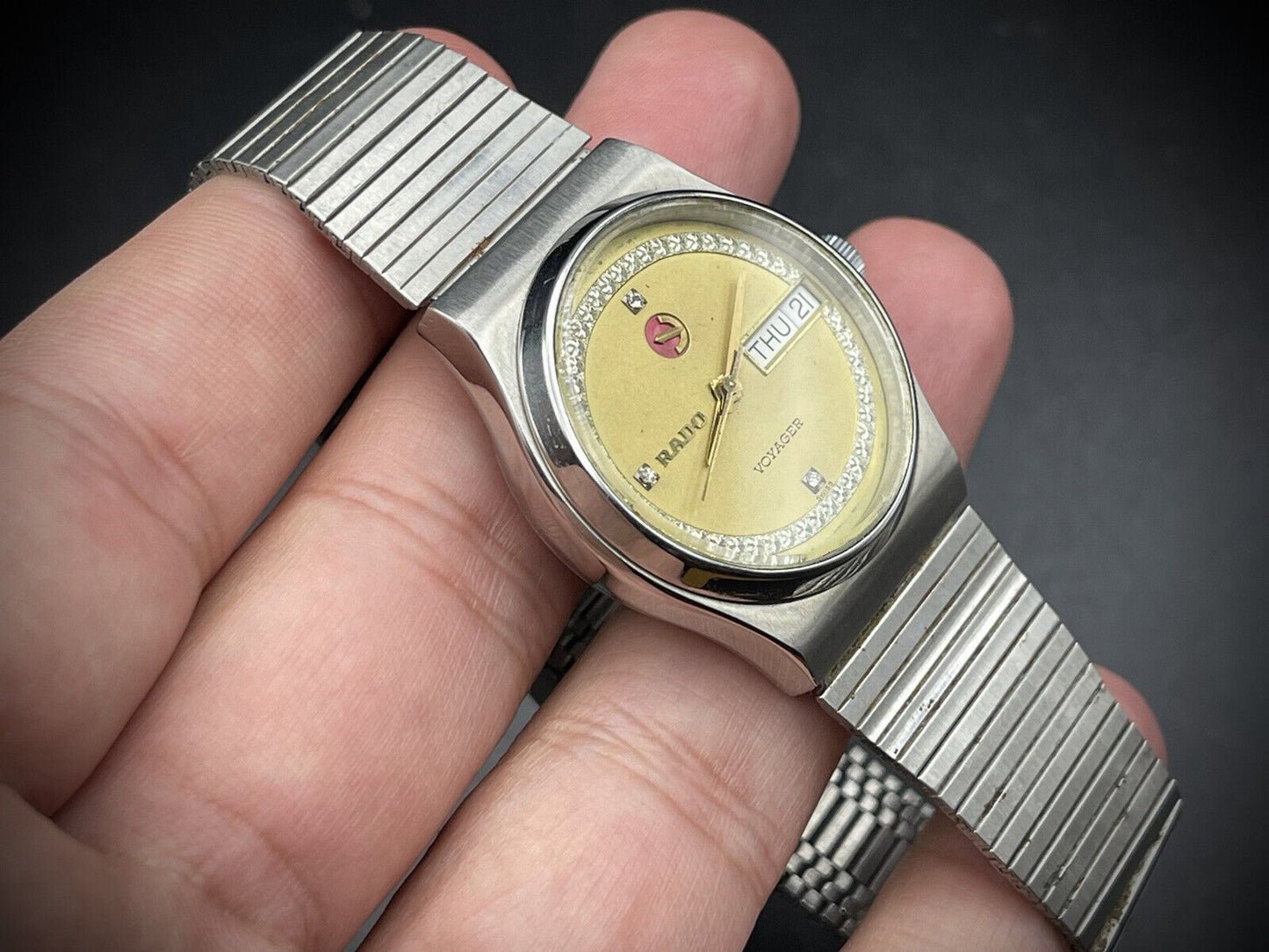 Vintage Rado Voyager Diamond Dial Rare Automatic Gents Watch, 35mm, Swiss Made - Grab A Watch Co