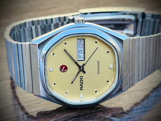 Vintage Rado Voyager Gold Diamond Dial Automatic Gents Watch, 37mm Big Size - Grab A Watch Co