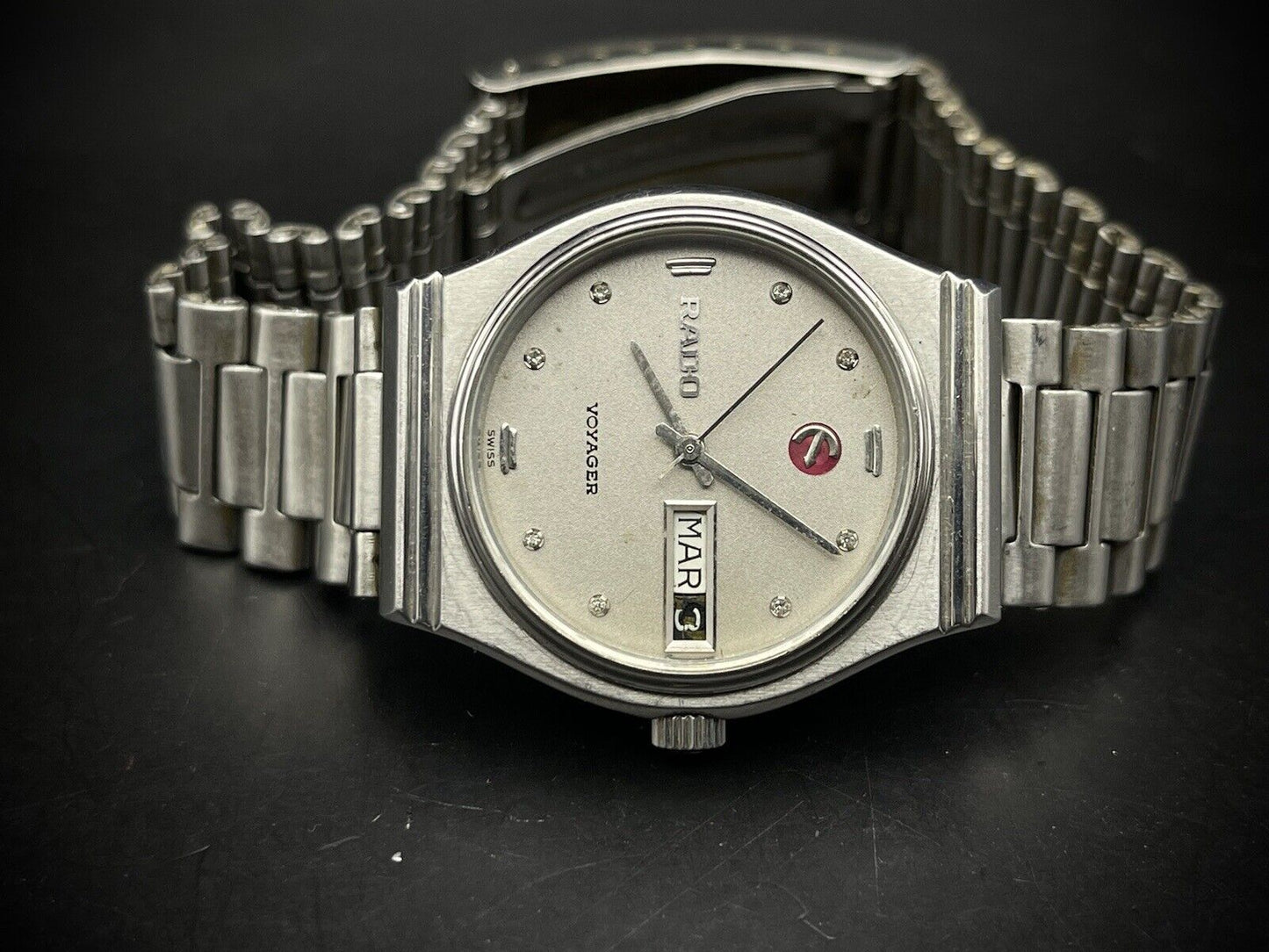 Vintage Rado Voyager Grey Diamond Dial Automatic Gents Watch, 35mm, Swiss Made - Grab A Watch Co