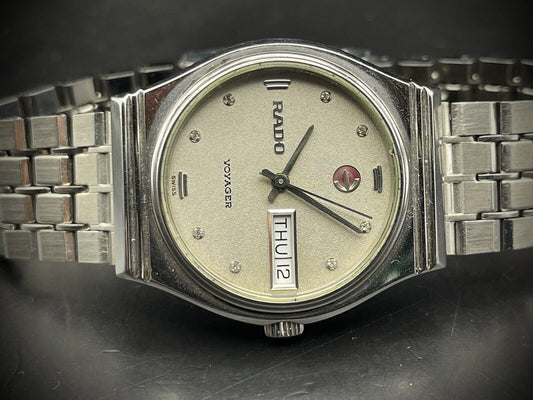 Vintage Rado Voyager Grey Diamond Dial Automatic Gents Watch, 35mm, Swiss Made - Grab A Watch Co