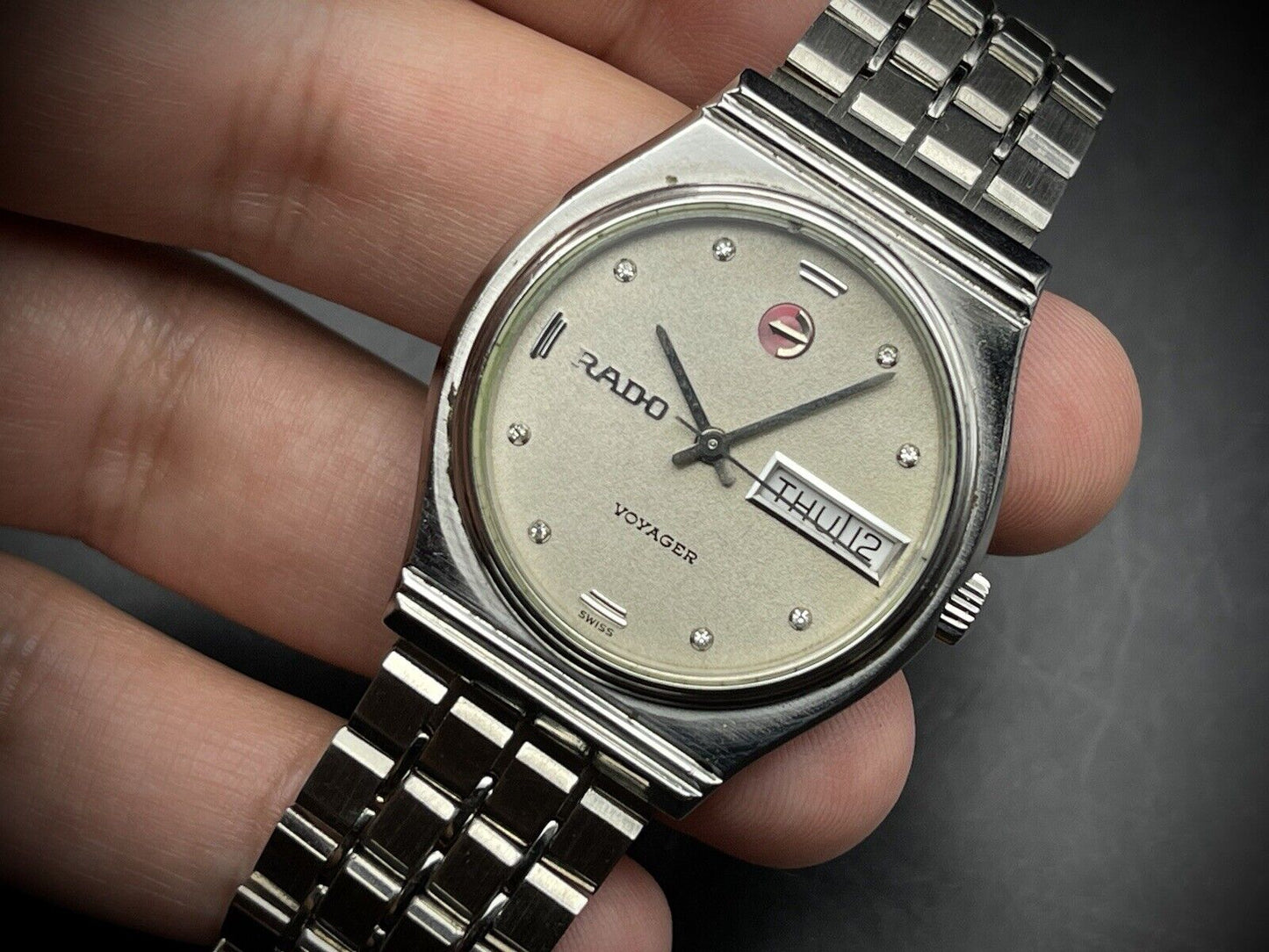 Vintage Rado Voyager Grey Diamond Dial Automatic Gents Watch, 35mm, Swiss Made - Grab A Watch Co