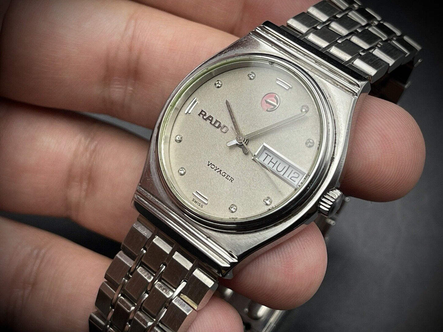 Vintage Rado Voyager Grey Diamond Dial Automatic Gents Watch, 35mm, Swiss Made - Grab A Watch Co