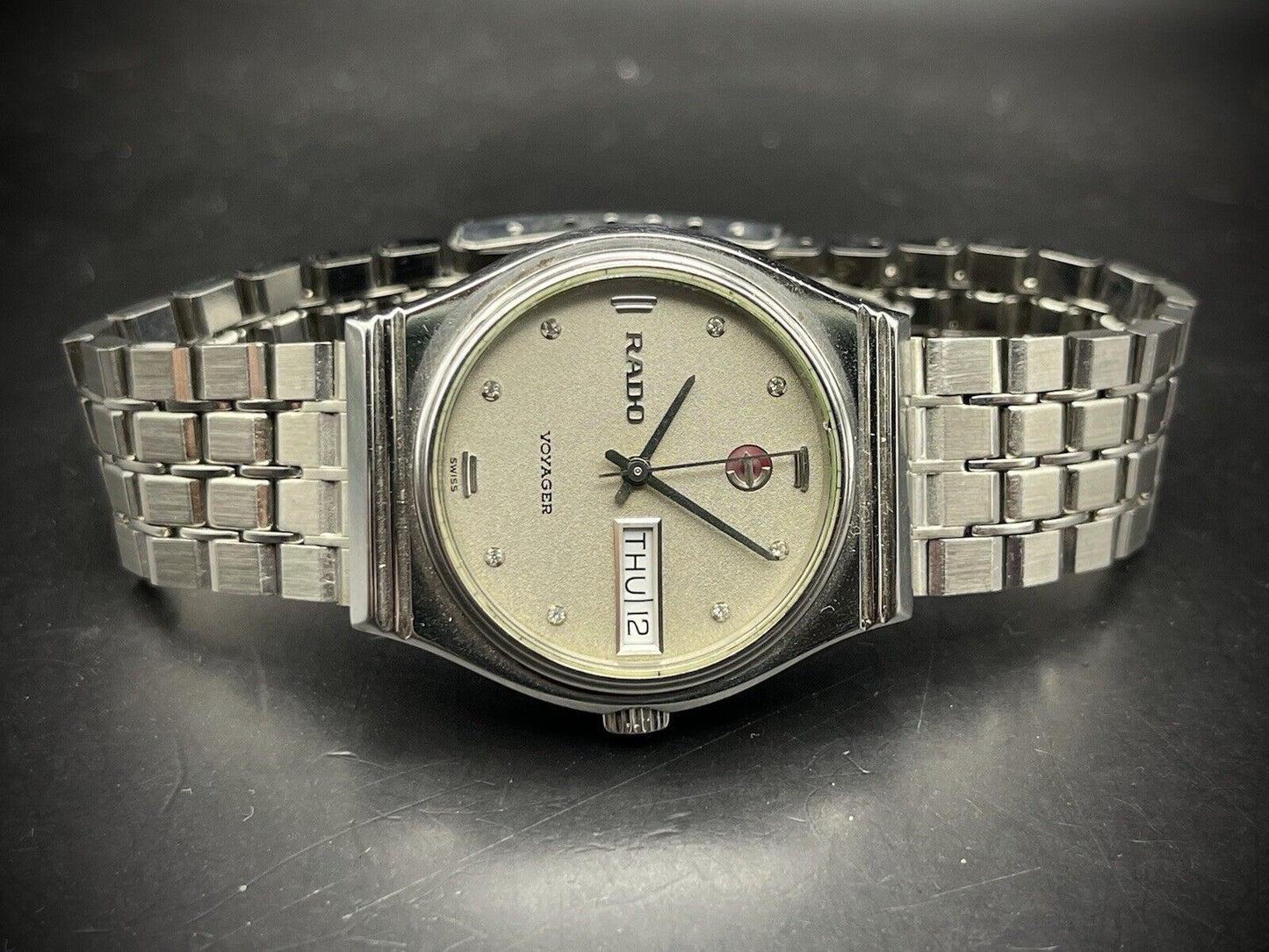 Vintage Rado Voyager Grey Diamond Dial Automatic Gents Watch, 35mm, Swiss Made - Grab A Watch Co