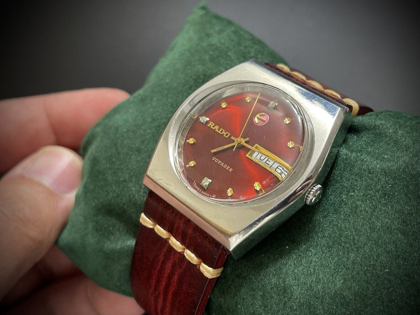 Vintage Rado Voyager Ruby Red Automatic Gents Watch, 36mm, Swiss Made - Grab A Watch Co