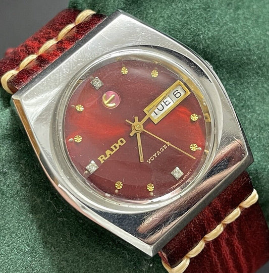 Vintage Rado Voyager Ruby Red Automatic Gents Watch, 36mm, Swiss Made - Grab A Watch Co
