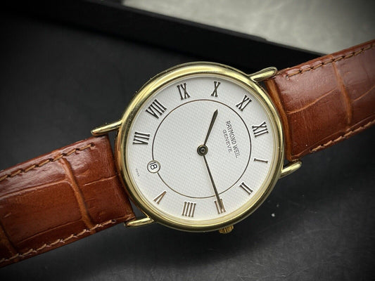 Vintage Raymond Weil 9124 Quartz White Dial Slim Gents Watch, Swiss With Box - Grab A Watch Co