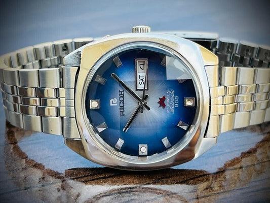 Vintage Ricoh 909 Stunning Dial Automatic Mens Watch 36mm Diamond Cut Glass - Grab A Watch Co