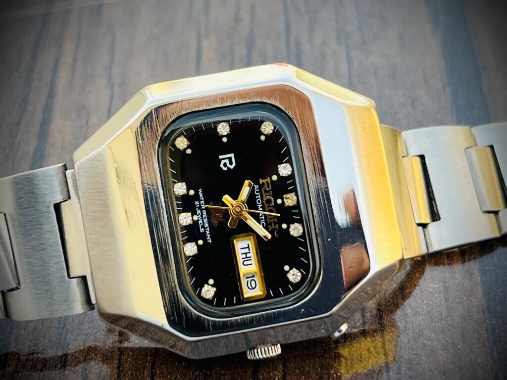 Vintage Ricoh Black Diamond Dial Automatic Mens Watch 36mm Perfect - Grab A Watch Co