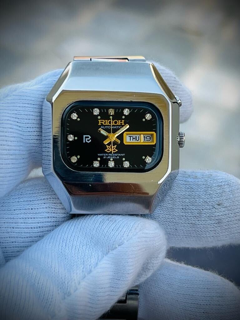 Vintage Ricoh Black Diamond Dial Automatic Mens Watch 36mm Perfect - Grab A Watch Co