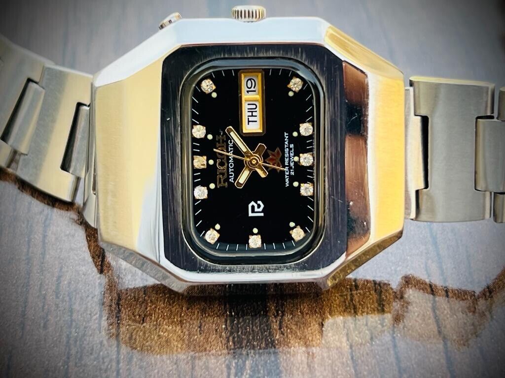 Vintage Ricoh Black Diamond Dial Automatic Mens Watch 36mm Perfect - Grab A Watch Co