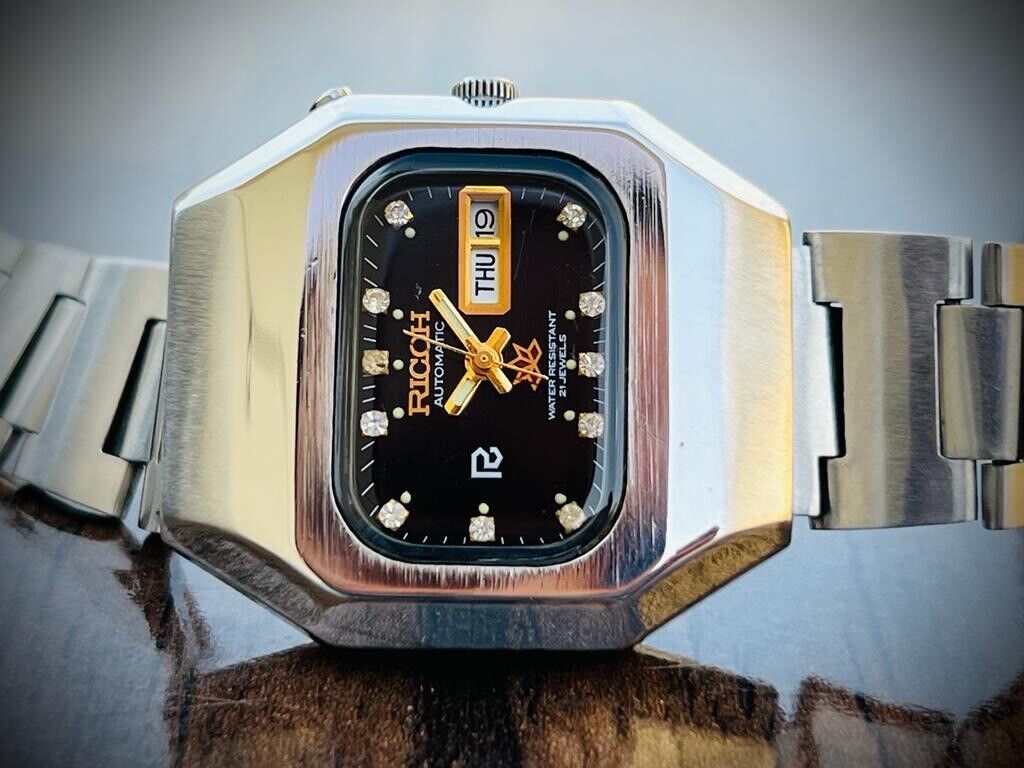 Vintage Ricoh Black Diamond Dial Automatic Mens Watch 36mm Perfect - Grab A Watch Co