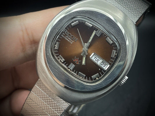 Vintage Ricoh Brown Dial Automatic Mens Watch 38mm Beautiful Japan Made - Grab A Watch Co
